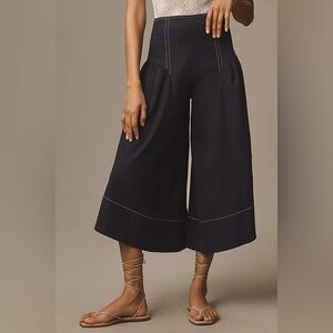NWT Anthropologie Linen Extended-Waist Pants Navy, Size 14